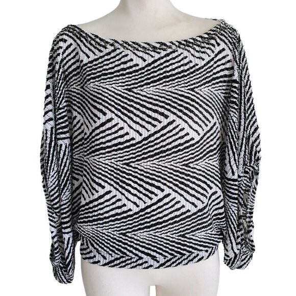 Alberto Makali Dolman Sleeve Bateau Beaded Neckline Pleated Geometric print XL - Picture 1 of 15